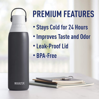 BRITA Stainless Steel Water Bottle with Filter, 591 mL Premium Double Insulated Water Bottle, Rose