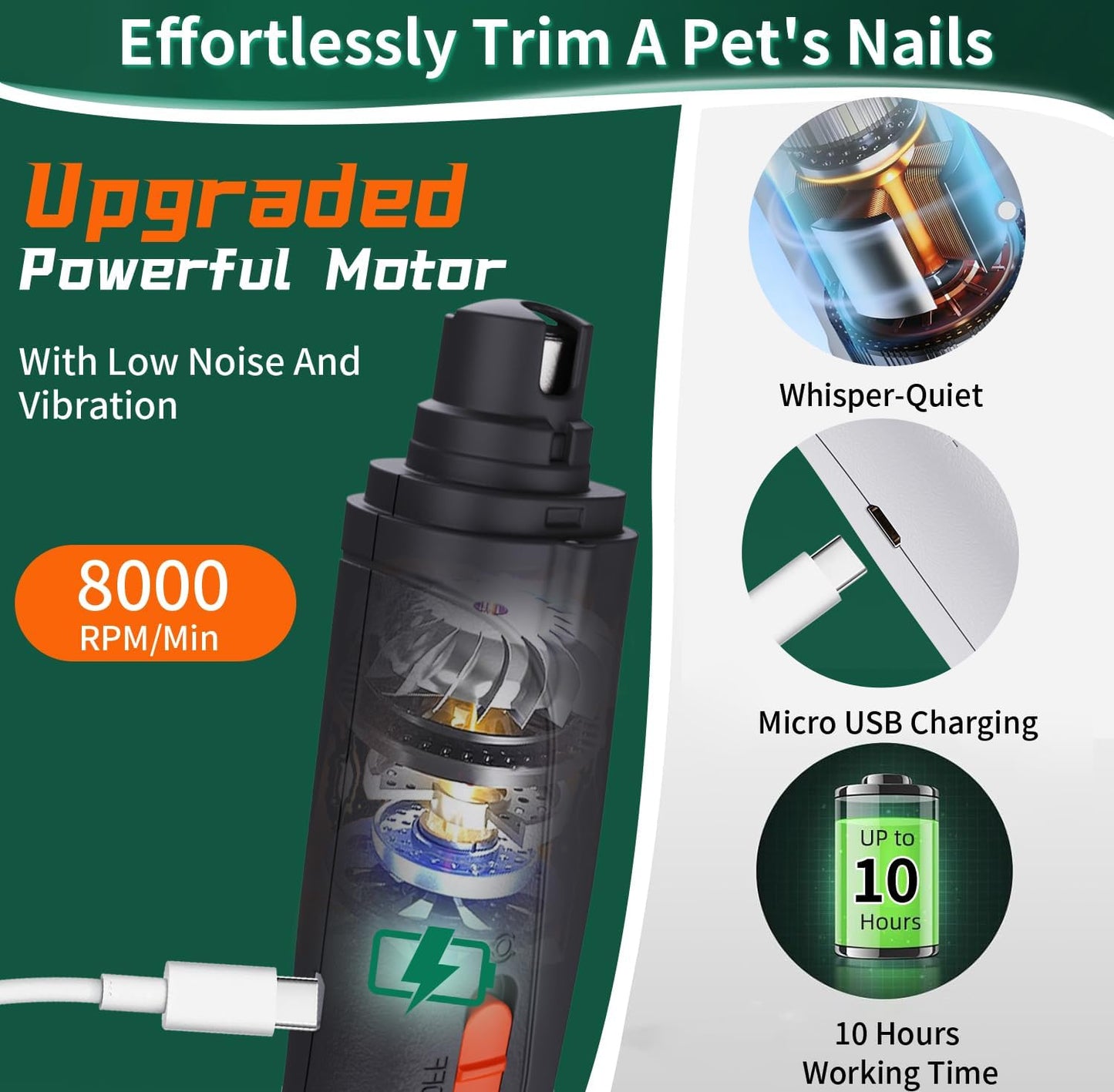 CATPICK 2-in-1 Cat Nail Clippers & Dog Nail Clippers Trimmers for Large Medium Small Dogs Cats Claw Trimmer Quick Sensor and Safety Guard USB Rechargeable with 2 LED Lights Dogs Nail Trimmer