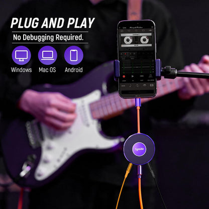 Synido Portable Guitar Audio Interface with USB-C 24bit, 48kHz Mini Interface for DJ Audio Output, Recording Music and Live Streaming with Instrument Input and Headphone Monitoring