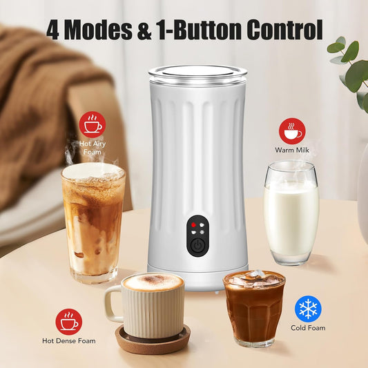 Milk Frother, Ovetedot 4-in-1 Milk Steamer and Frother Upgraded, Automatic Hot and Cold Foam Maker and Milk Frother Electric, Coffee Frother for Latte, Cappuccino, Macchiato(White) - PuriLite