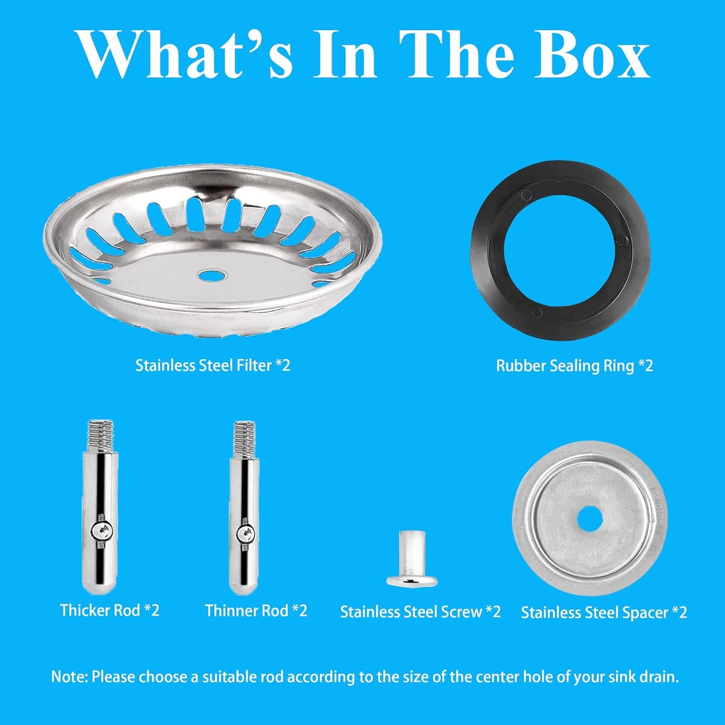 [2 Pack] IUYPKQ Kitchen Sink Strainer - Sink Drain Stopper - Kitchen Sink Plug with Anti-Clogging Basket - Bouchon Evier Cuisine