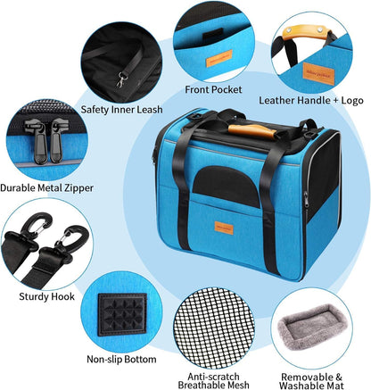 Morpilot Cat Carrier Soft - Portable Pet Carrier for Small or Medium Cats, Dogs and Puppy up to 14lbs, Airline Approved Dog Carrier with Safety Buckle - (Dark Gray)