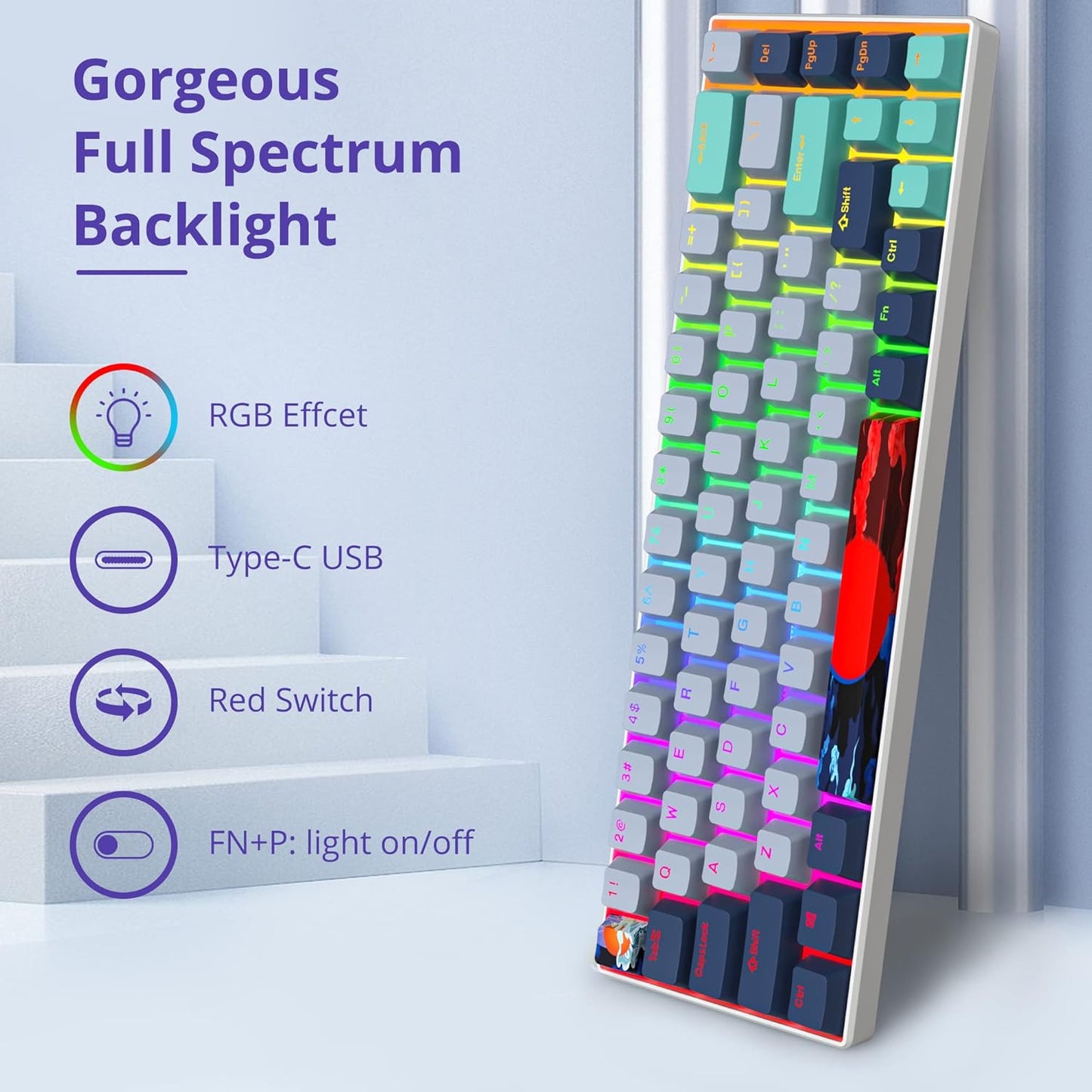 Owpkeenthy Full Size Green Mechanical Gaming Keyboard with Number Pad, Wired 100% Office NKRO Keyboard RGB Backlit 104 Keys with Red Switch for PC Gamer (104 Matcha)