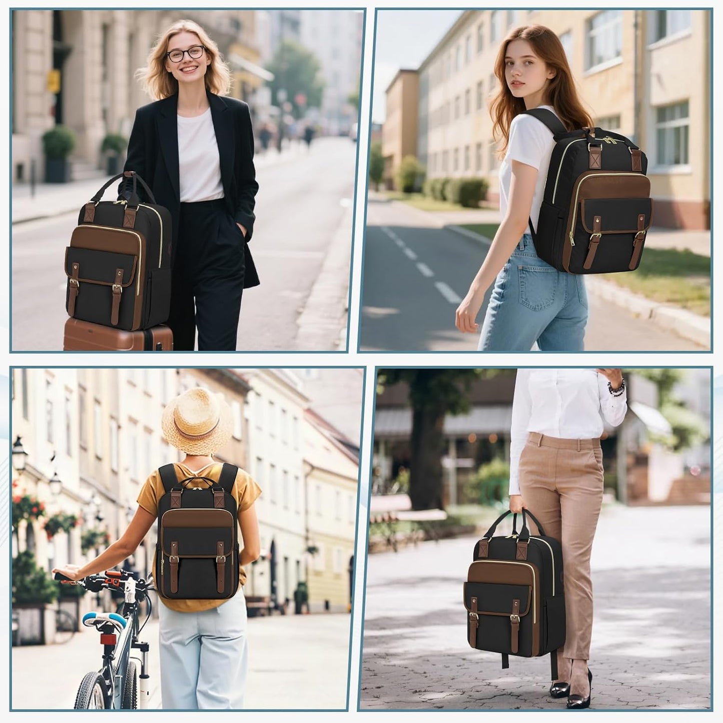 RAINSMORE Laptop Backpack 15.6 Inch for Women Large Travel Backpack with USB Charging Port Water Resistant