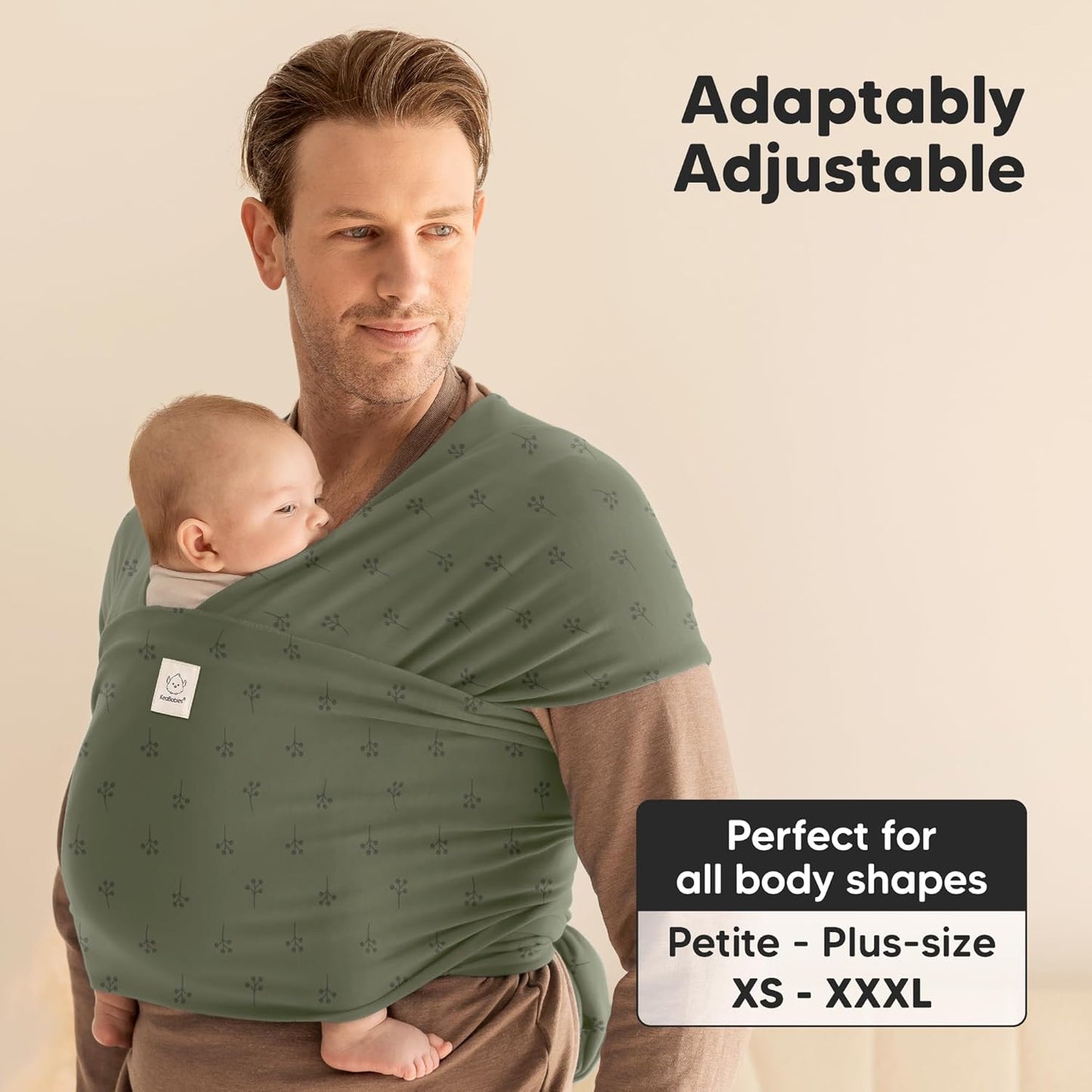 KeaBabies Baby Wrap Carrier - All in 1 Original Baby Carrier Newborn To Toddler Sling, Easy to Wear, Hands Free Bonding, Lightweight, Breathable Infant Wraps (Trendy Black)