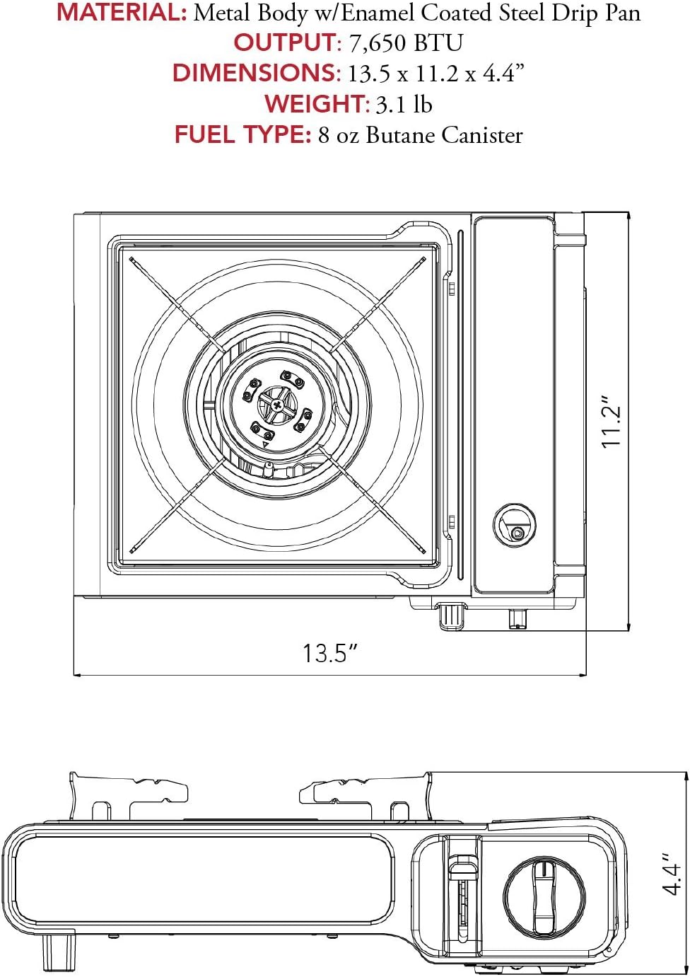 Gas ONE GS-1000G 7,650 BTU Portable Butane Gas Stove