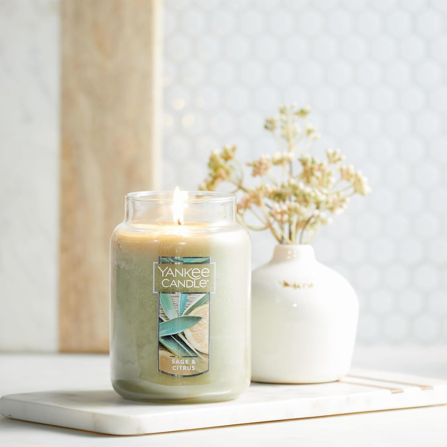 Yankee Candle Scented Candle, Sage & Citrus, Original Large Jar Candle, 110-150 Hours of Burn Time, 22 oz.