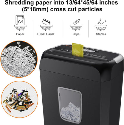 Bonsaii Paper Shredder for Home Use,6-Sheet Crosscut Paper and Credit Card Shredder for Home Office with Handle for Document,Mail,Staple,Clip-3.4 Gal Wastebasket(C237-B)
