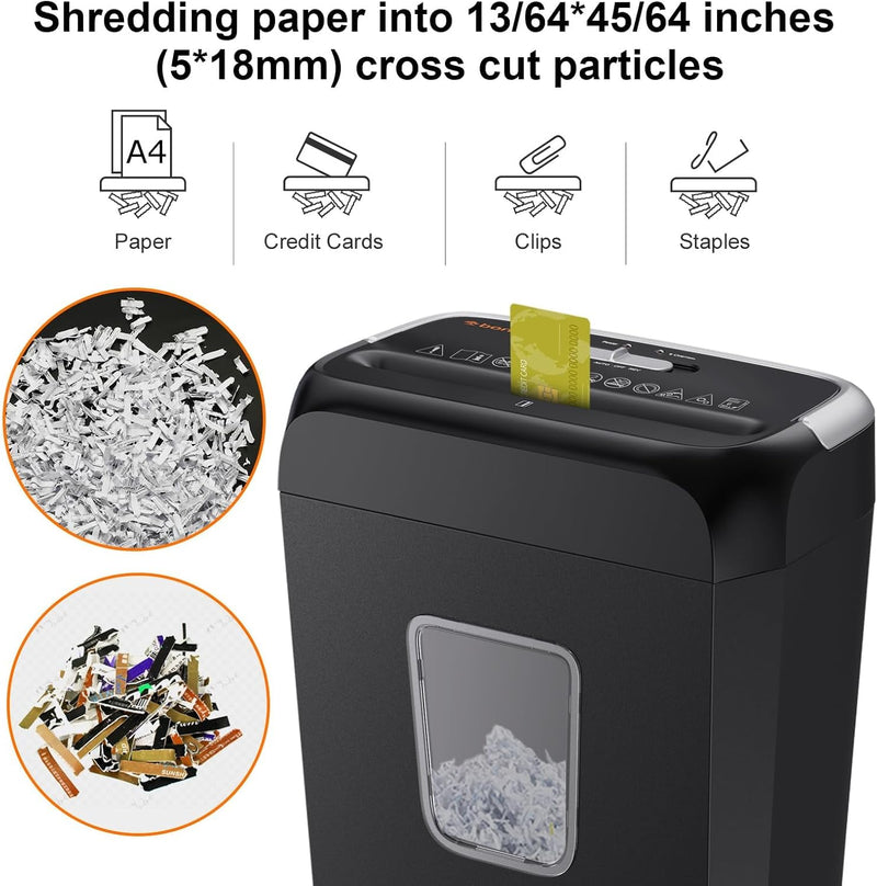 Bonsaii Paper Shredder for Home Use,6-Sheet Crosscut Paper and Credit Card Shredder for Home Office with Handle for Document,Mail,Staple,Clip-3.4 Gal Wastebasket(C237-B)
