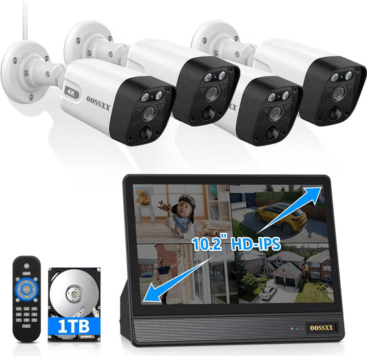 (4K/8.0MP,130°Ultra Wide Angle,2-Way Audio) Wired PoE Camera System with Monitor Outdoor IP Camera for House Indoor Home Security Systems, PIR Surveillance Cameras Video DVR Set