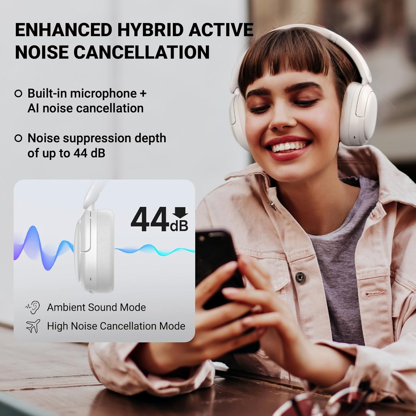 Edifier V80 Hybrid Active Noise Cancelling Bluetooth Headphones, Wireless Over Ear Headset with 45H Playtime, Wired Hi-Res Audio Fast Charging Multipoint Connection for Home Travel Office - Navy Blue