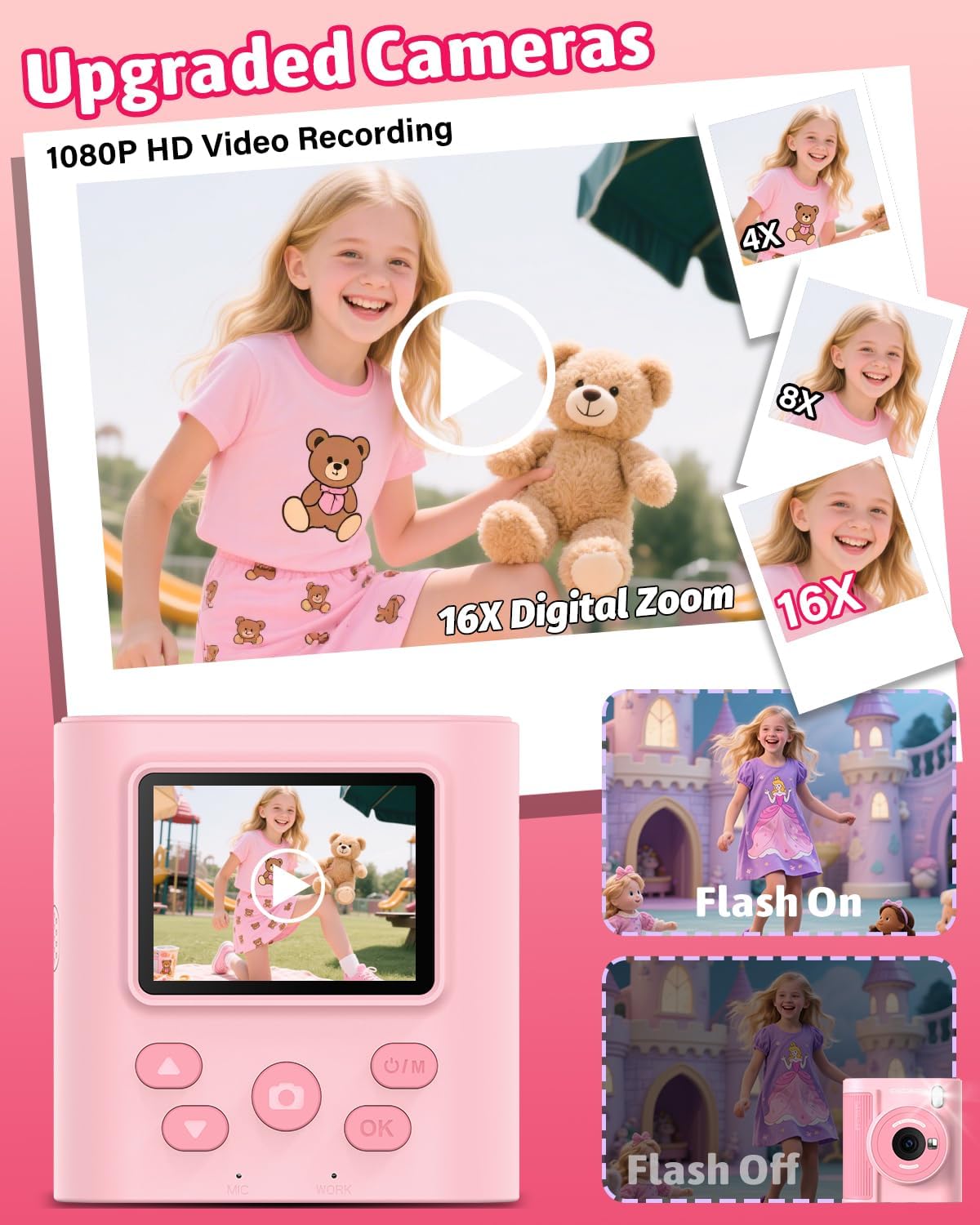 Mgaolo Kids Camera with Instant Print, Thermal Printing Digital Camera Gift for 3-12 Years Old Children, Safe Ink-Free Design, Toy for Creativity & Learning (Black)