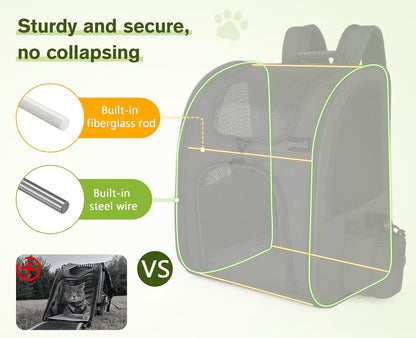 Pecute Cat Backpack with Breathable Mesh, Dog Backpack Carrier with Multi-Pockets for Cats Puppies, Pet Backpack Carrier for Travel Hiking Camping Outdoor （Gray）