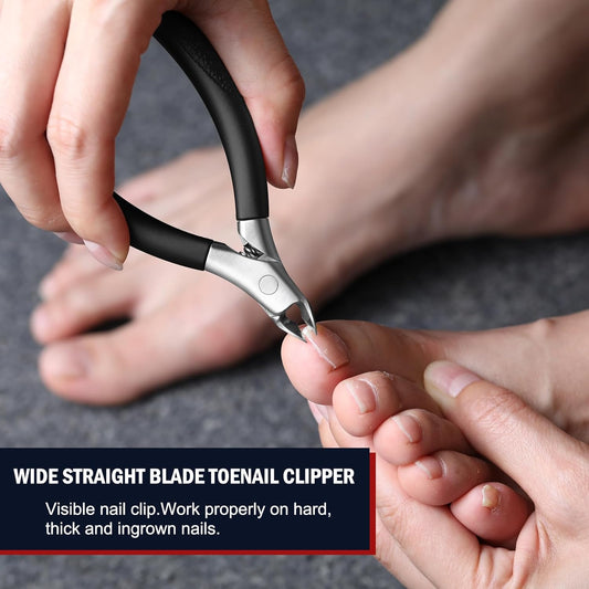 FVION Toenail Clippers for Ingrown Toenail Prevention, Straight Blade Podiatrist Nail Clippers for Thick Nails, Ergonomic Finger Nail Clippers for Adults, Seniors, Men and Women (Black) - PuriLite