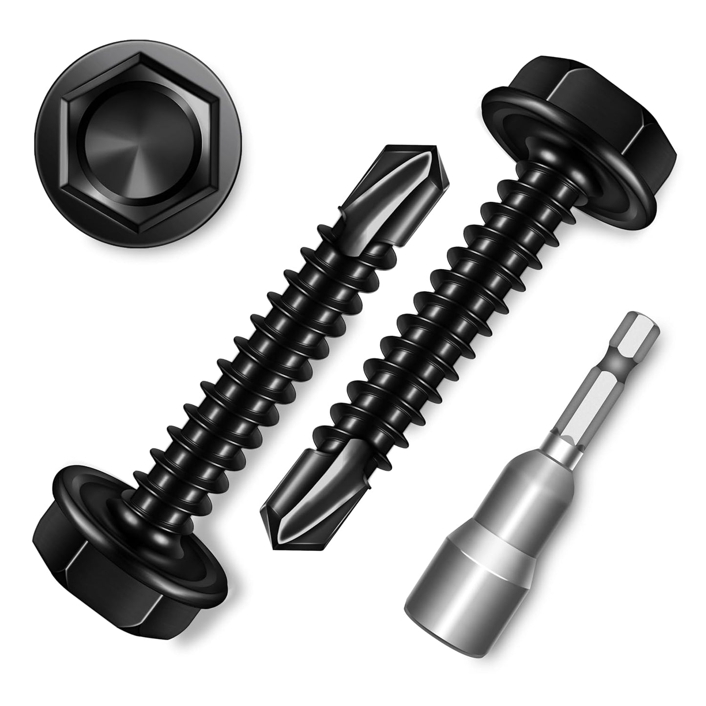 EASTPUK 100Pcs #8 x 1/2" Sheet Metal Screws, 410 Stainless Steel Self Drilling Hex Washer Head Self Tapping Screws for Metal with Drill Bit