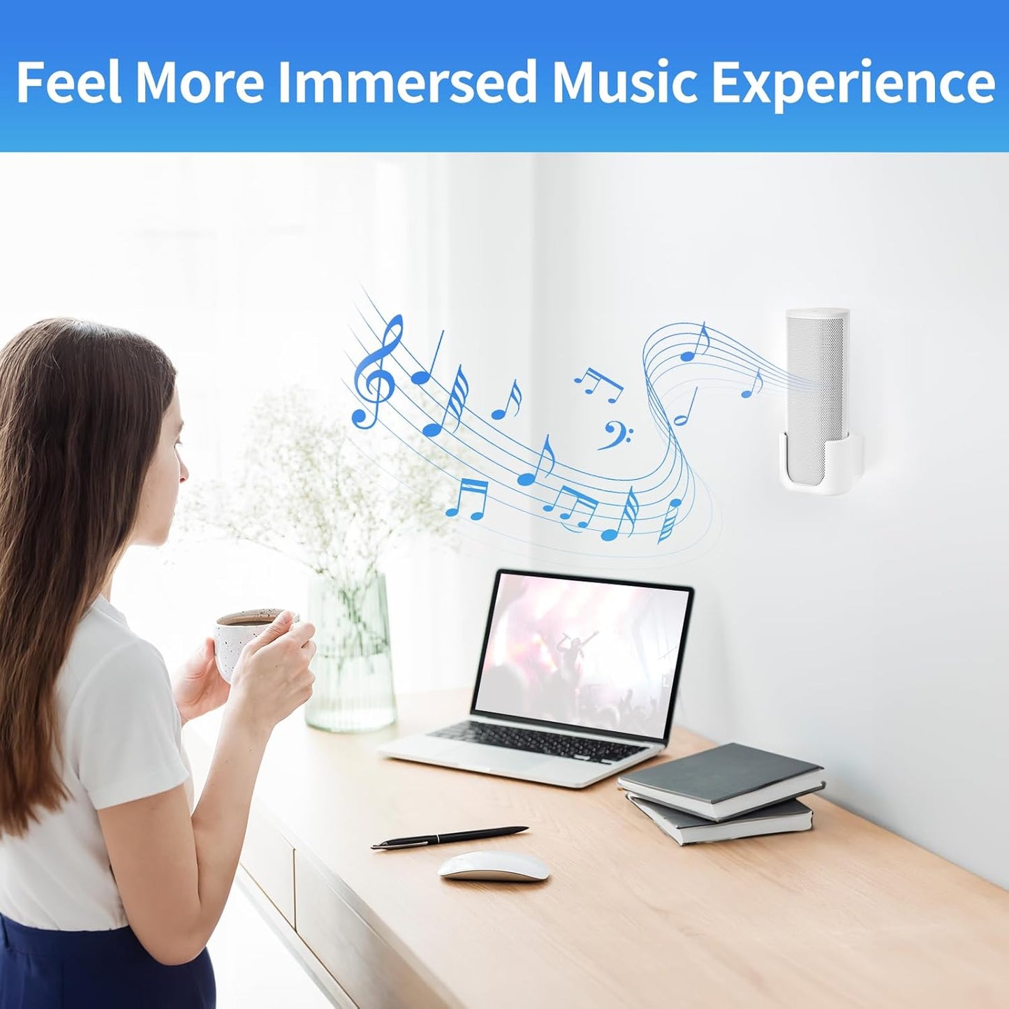 Sturdy Speaker Wall Mount for Sonos Roam 2, Roam SL - Space Saving Bracket Easy to Install, White