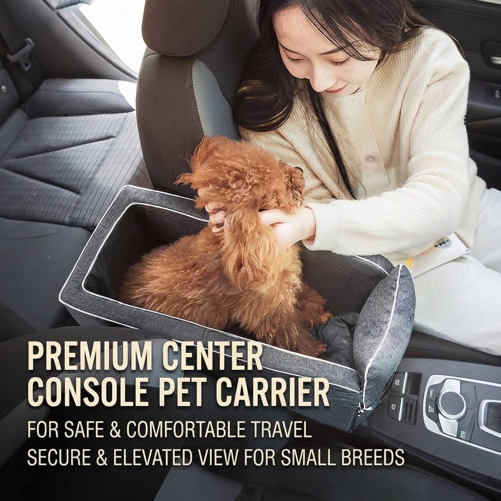 Console Dog Seat for Mazda MX-5 Miata 2000-2025, Pet Booster, Automotive Car Bed, Cat Soft-Sided Carrier, Portable Vehicle Travel Bag Grey