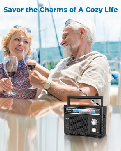 PRUNUS J-136 Portable Radio AM FM Battery Operated and Plug in Wall Transistor Radio Loud Speaker Support AUX in and Micphone in, Small Radios Portable AM FM