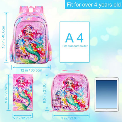 3pcs Backpack for Boys and Girls, 16” Kids Kindergarten Bookbag with Lunch Box, Cute Elementary Backpacks for Boy Girl