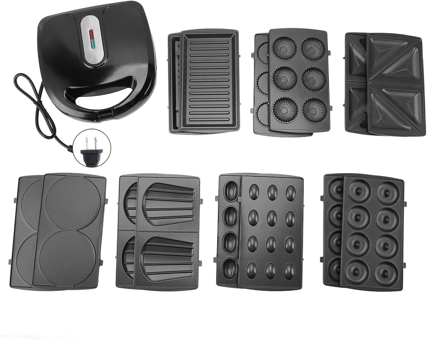 8 in 1 Electric Sandwich Maker, Panini Press Grill and Waffle Iron Set with 7 Pairs Removable Non Stick Plates Multifunction Automatic Temperature Control Donut Maker