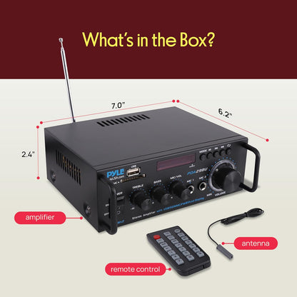 Pyle Bluetooth Amplifier-Wireless Dual Channel Stereo Amp, Powerful and Compact, 200W, LED Display, RCA/USB/SD/AUX/MIC in, FM Radio, Perfect for Home and Studio Audio