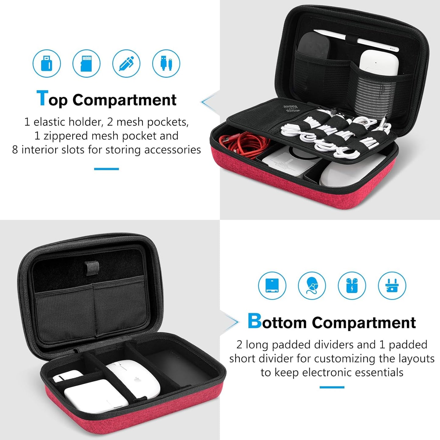 ProCase Hard Travel Electronic Organizer Case for MacBook Power Adapter Chargers Cables Power Bank Apple Magic Mouse Apple Pencil USB Flash Disk SD Card Small Portable Accessories Bag -L, Black