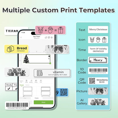 Label Maker Machine with Tape, P21 Portable Bluetooth Label Printer, Wireless Built-in Cutter Sticker Maker Mini Label Makers with Multiple Templates for Organizing Storage Office Home, Black