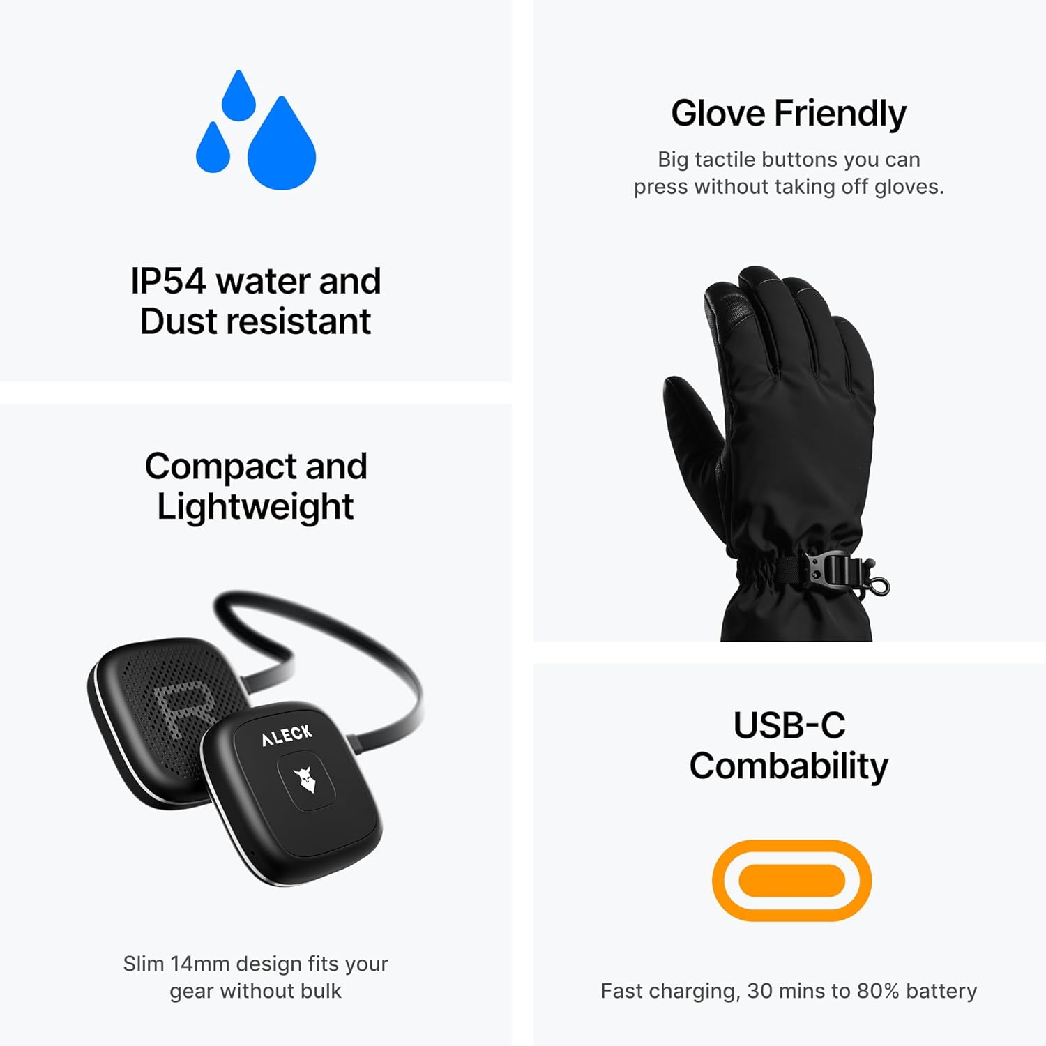 ALECK Snow Series Core Wireless Bluetooth Helmet Speakers – Drop-In On-Ear Headphones with Microphone, Audio-Ready Ski & Snowboard Helmet Compatible - PuriLite