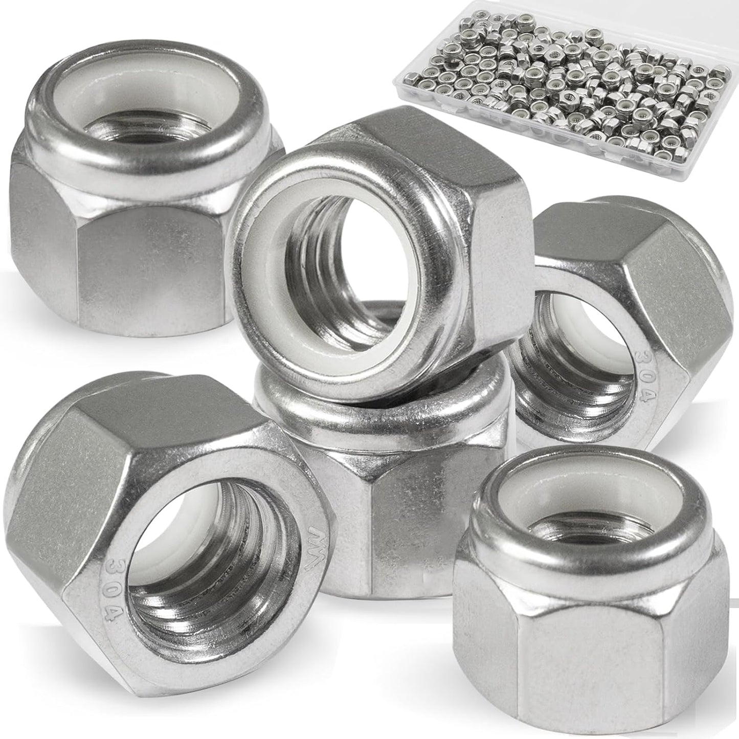 Vifmy 110 Pack 1/4"-20 Inch Lock Nuts,304 (A2-70) Stainless Steel Nylon Insert Locknuts,Standard Inch Thread Nylock Nuts for Bolts