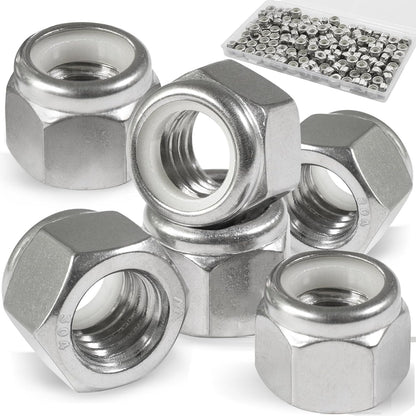 Vifmy 110 Pack 1/4"-20 Inch Lock Nuts,304 (A2-70) Stainless Steel Nylon Insert Locknuts,Standard Inch Thread Nylock Nuts for Bolts