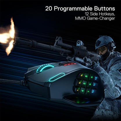 Redragon M913 Impact Elite Wireless Gaming Mouse, 16,000 DPI Wired/Wireless RGB Mouse with 16 Programmable Buttons, 45 Hr Battery and Pro Optical Sensor, 12 Side Buttons MMO Mouse