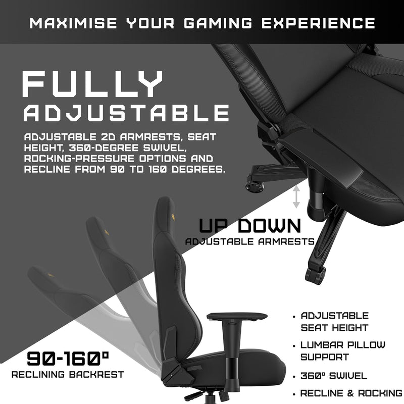 Anda Seat Phantom 3 Gaming Chairs for Adults - Large Ergonomic Computer Chair with Lumbar Support, Comfortable Leather Video Game Chairs with Headrest - Black Gold Recliner Desk Gaming Office Chair