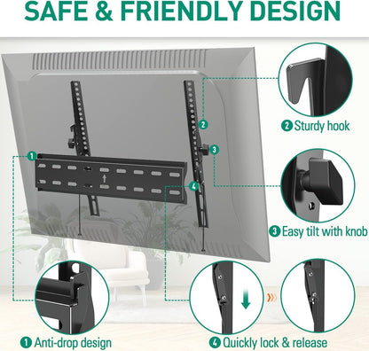 Tilting TV Wall Mount Bracket, Universal TV Mount Low Profile for 26-55 Inch Flat Screen TVs, Ultra Slim, Easy to Install with Tilting Knob, Fits 12''/16'' Studs, Max VESA 400x400mm, 99 lbs. ELIVED