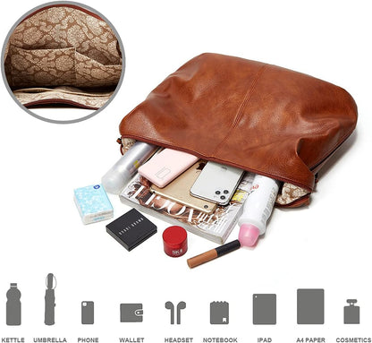Ashioup Hobo Bags for Women Soft PU Leather Shoulder Bag Vintage Slouchy Handbag with Zipper