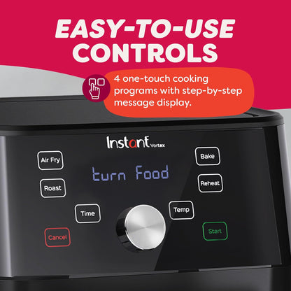 Instant Pot Vortex 6QT Large Air Fryer Oven Combo, Customizable Smart Cooking Programs, Digital Touchscreen, Nonstick and Dishwasher-Safe Basket, Includes Free App with over 1900 Recipes, Black