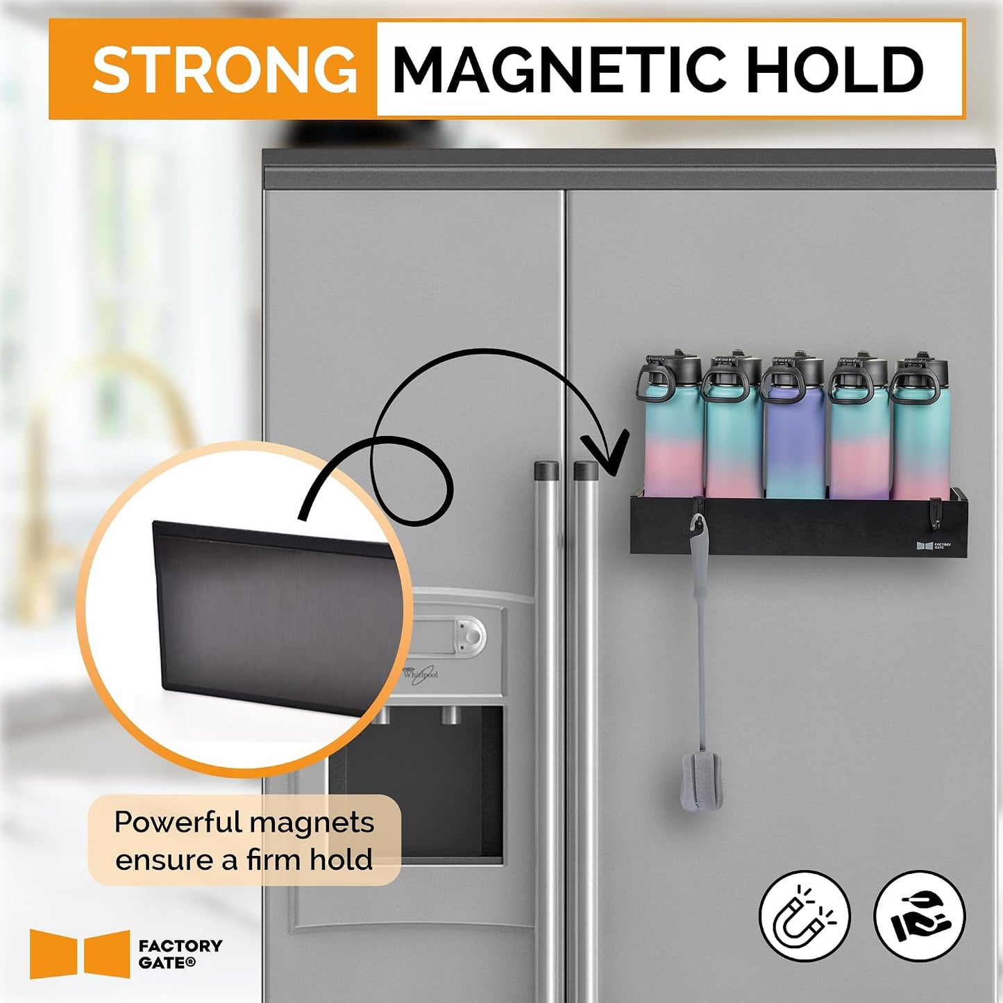 Magnetic Metal Bottle & Spice Organizer | Holds Bottles, Cups, Spice Jars | Ideal for Kitchen Cabinets & Refrigerators | Pink, Large