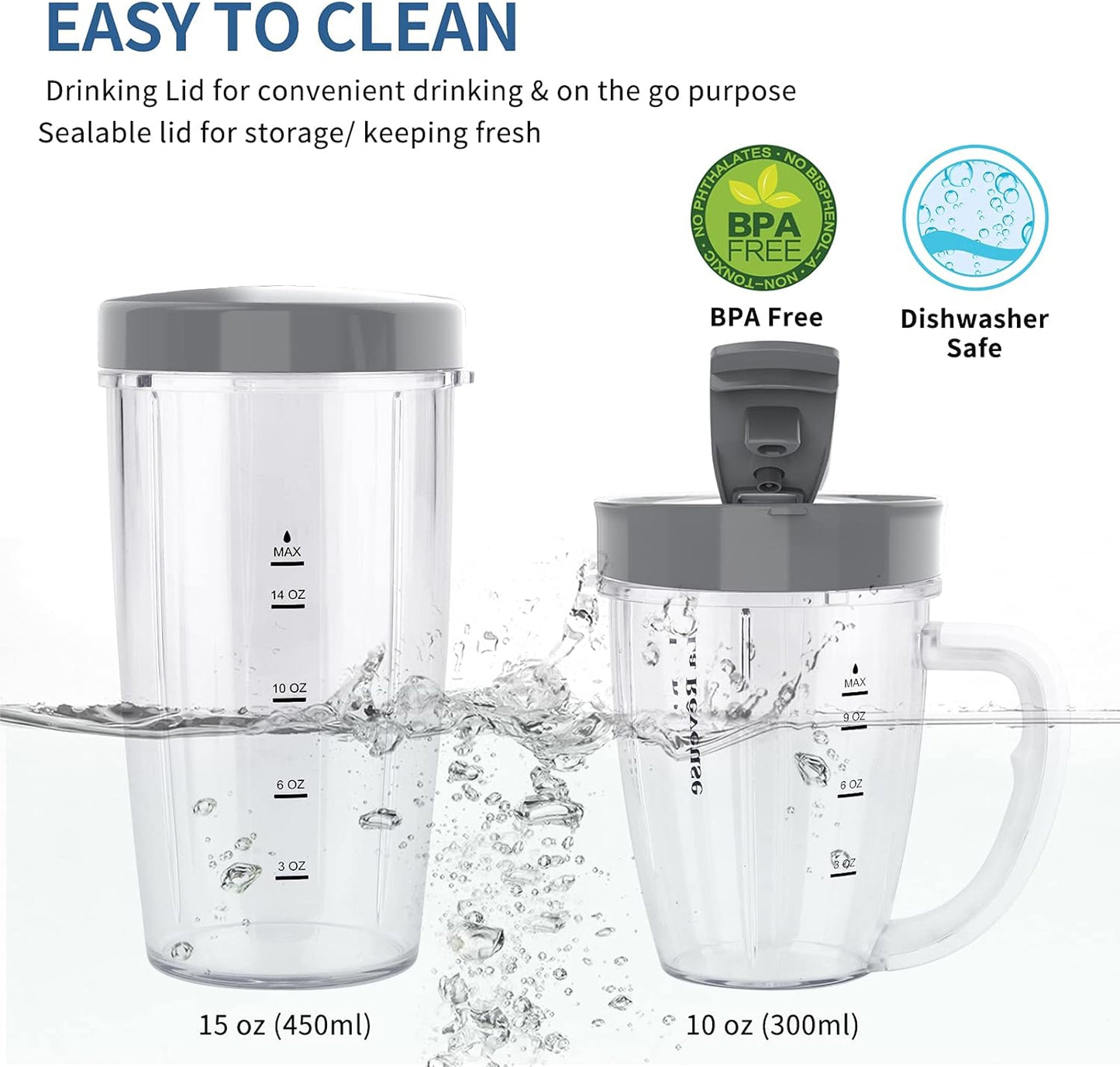 La Reveuse Personal Size Blender 250 Watts Power for Shakes Smoothies Seasonings Sauces with 1 Piece 15 oz Cup,1 Piece 10 oz Mug,BPA Free (Black)