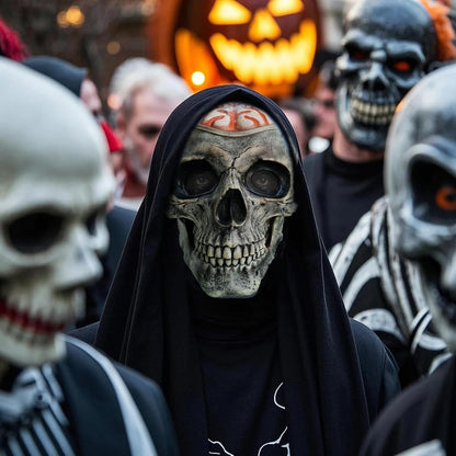 Halloween Skull Mask, Full Head Skeleton Headgea with Movable Mouth, Latex Skeleton Props, Deluxe Latex Helmet Cosplay Party