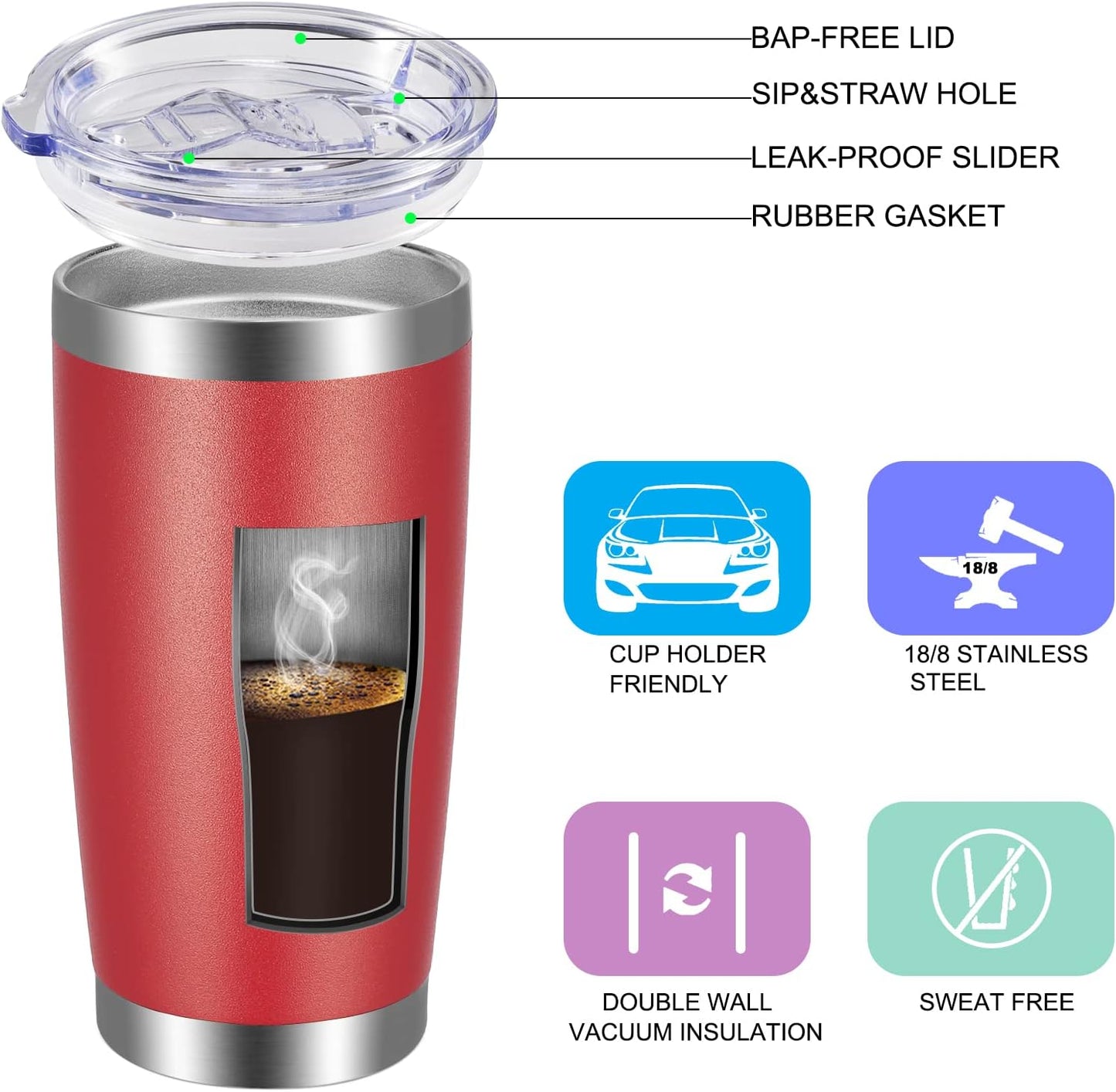 VEGOND 20oz Tumbler with Lid and Straw Stainless Steel Tumbler Cup Bulk Vacuum Insulated Double Wall Travel Coffee Mug Powder Coated Coffee Cup (Bluish Violet 6 Pack)