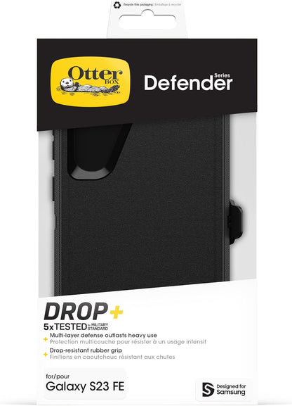 OtterBox Galaxy S23 FE Defender Series Case - Black, Rugged & Durable, with Port Protection, Includes Holster Clip Kickstand
