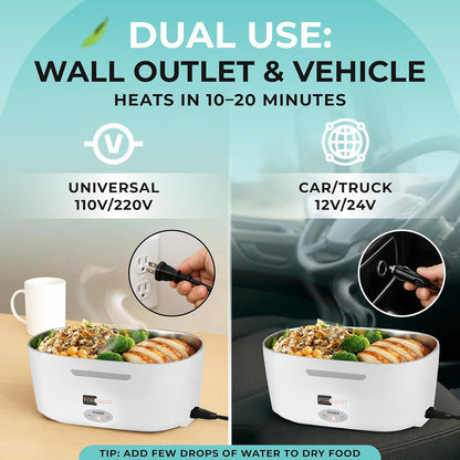 FORABEST Electric Lunch Box Food Heater 80W 1.5L Stainless Steel Heated Lunch Box for Men & Women, Universal 12/24/110/220V Self Heating Lunch Box for Car, Truck & Work, Portable Food Warmer lunch box