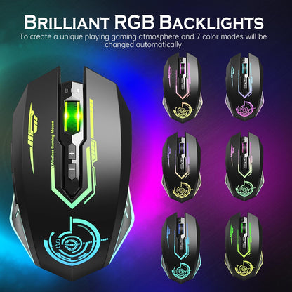 Wireless Gaming Mouse Up to 10000 DPI, UHURU Rechargeable USB Wireless Mouse with 6 Buttons 7 Changeable LED Color Ergonomic Programmable MMO RPG for PC Laptop, Compatible with Windows Mac