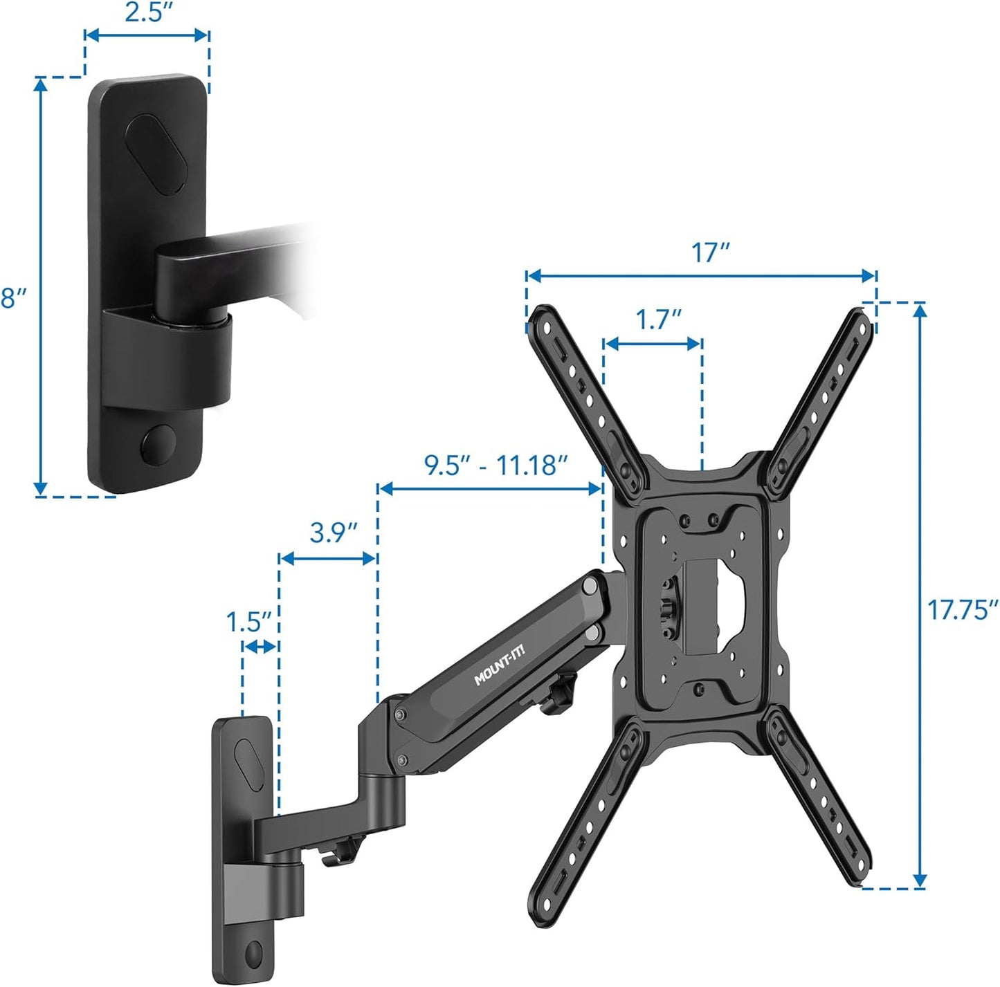 Mount-It! Height Adjustable TV Wall Mount - Full Motion, Pull Down and Vertical Adjustment, Fits 23-55 Inch Screens, Max VESA 400x400mm, Swivel and Tilt Capabilities, 50.6 Lbs Capacity