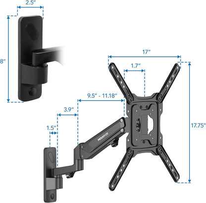 Mount-It! Height Adjustable TV Wall Mount - Full Motion, Pull Down and Vertical Adjustment, Fits 23-55 Inch Screens, Max VESA 400x400mm, Swivel and Tilt Capabilities, 50.6 Lbs Capacity