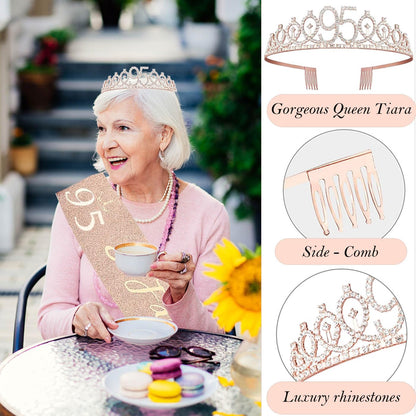 8pcs 40th Birthday Decorations gifts for Women, Including 40th Happy Birthday Cake Topper, Queen Sash with Pearl Pin, Sweet Rhinestone Tiara Crown for Women, Number Candles and Balloons (Rose Gold)