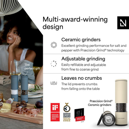 LARS NYSØM Salt and Pepper Mills Set Stainless Steel with Adjustable Ceramic Grinder 2 Pieces I Design Spice Mills Set Manual (Mustard Yellow)