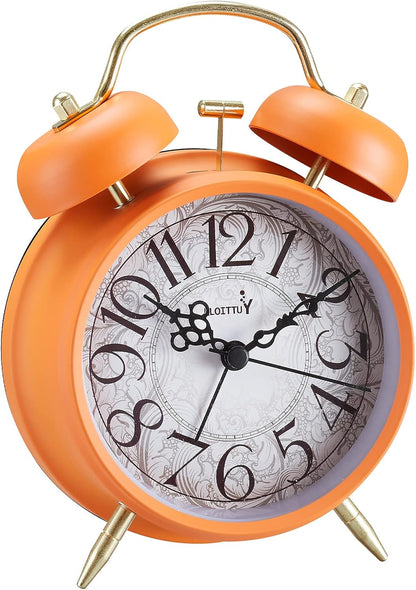 FLOITTUY Loud Alarm for Deep Sleepers 4'' Retro Twin Bell Alarm Clock with Backlight for Bedroom and Home Decoration(Retro White)