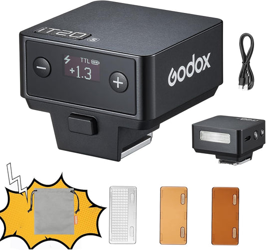 GODOX IT20 S TTL MINI iFlash Camera Flash Light,700+ Flashes & 1.5 s Recycling,6 Stops (1/32 to 1/1 Power),Built in Battery with Magnetic Diffuser & Filter (Black, for Sony)