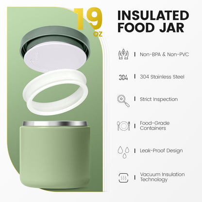 19 Oz Insulated Food Jar, Buckle Lid Wide Mouth Soup Jar, Leakproof Stainless Steel Lunch Container for School Office Travel, Blue