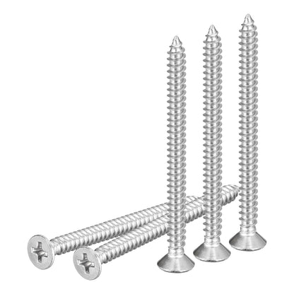 DTGN 100Pcs #8x1 Flat Head Wood Screws, 304 Stainless Steel Phillips Self Tapping Screws - Good for Woodworking, Furniture - Silver